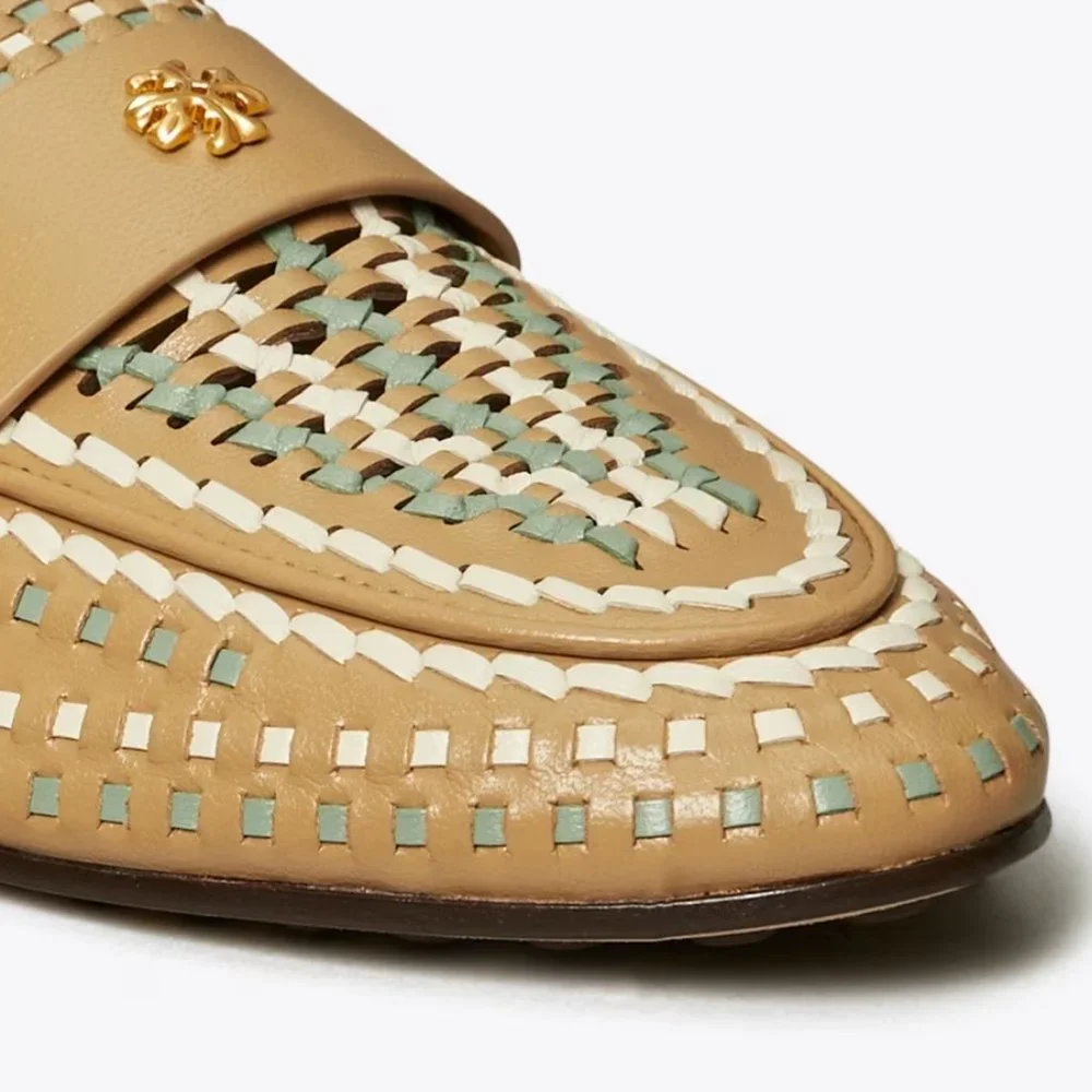 Tory Burch $348 Woven Ballet Loafer Flats Tan Blue SUPER COMFY!